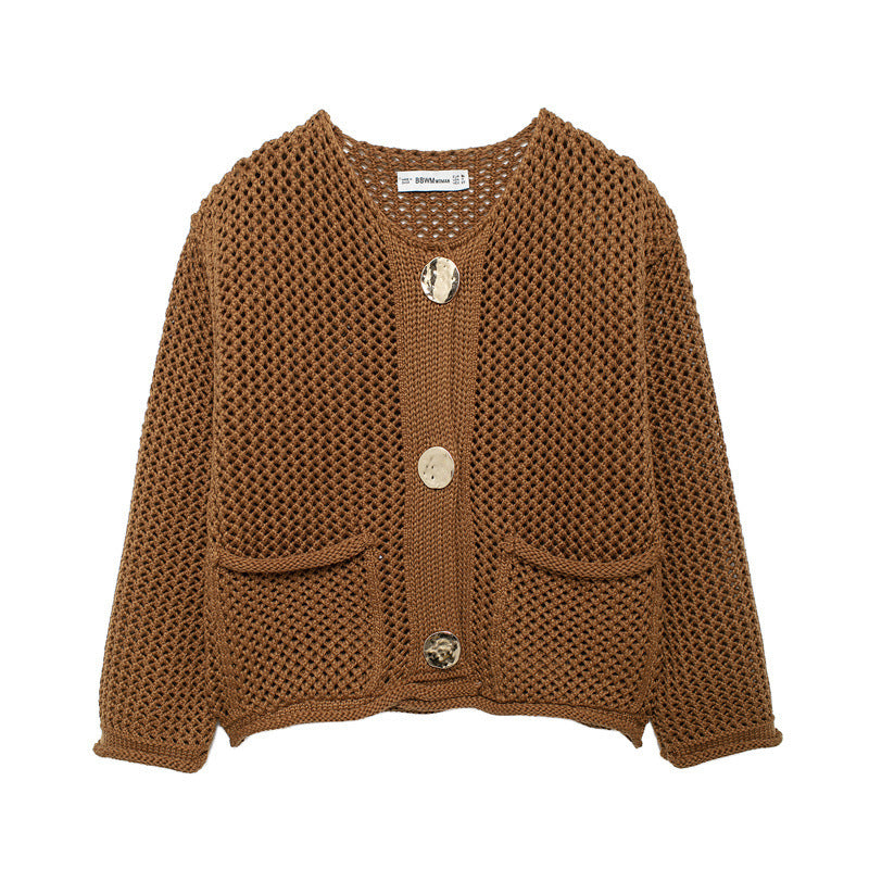 Casual Button Round Neck Cardigan