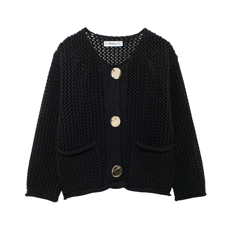 Casual Button Round Neck Cardigan