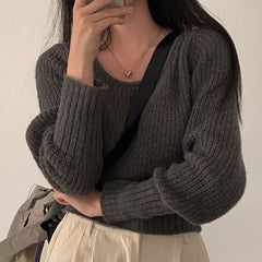 Solid Color Round Neck Cropped Sweater