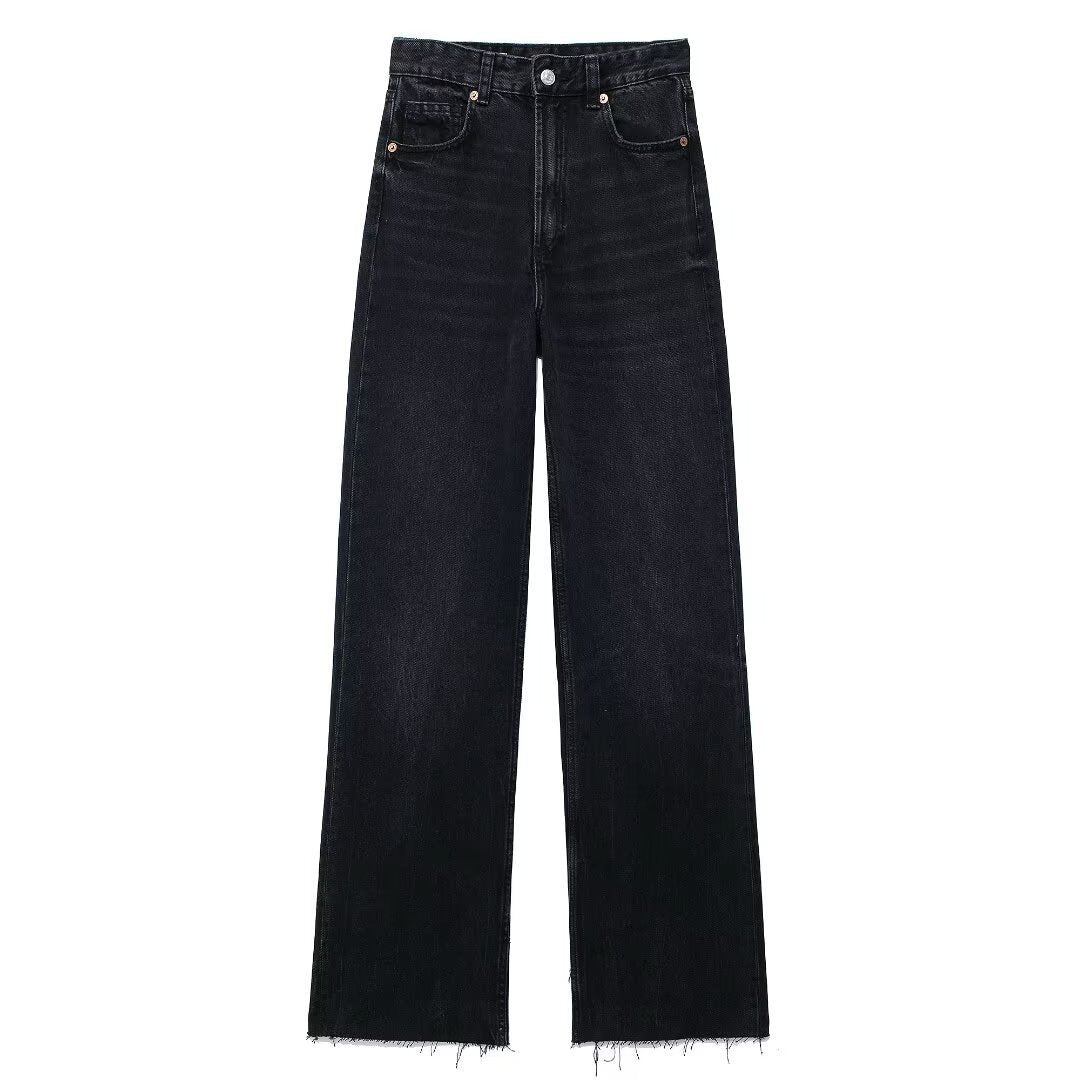 Vintage Wash High Waist Straight Wide Leg Jeans