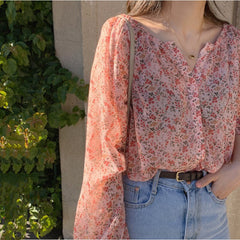 Aesthetic Floral Long Sleeve Blouse