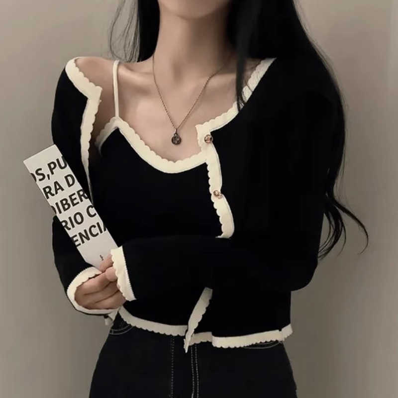 Camisole Long Sleeve Knitted Cardigan Set