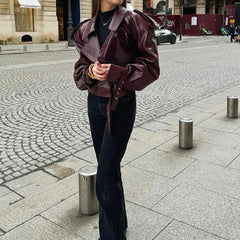 Vintage Double Breasted Pu Leather Jacket