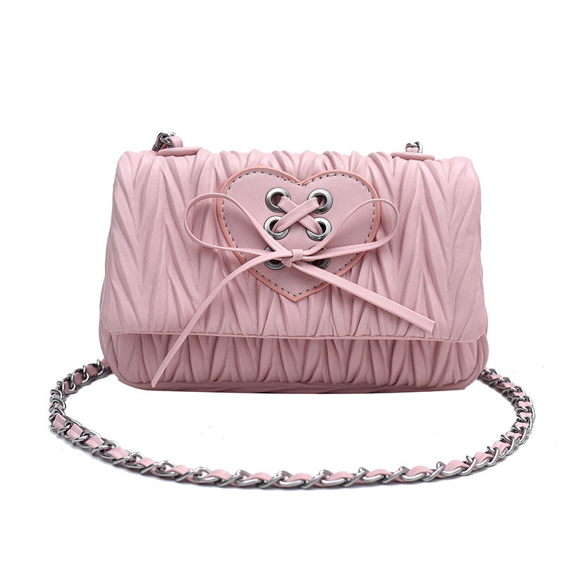 Heart Lace Up Bow Knot Pu Leather Crossbody Bag