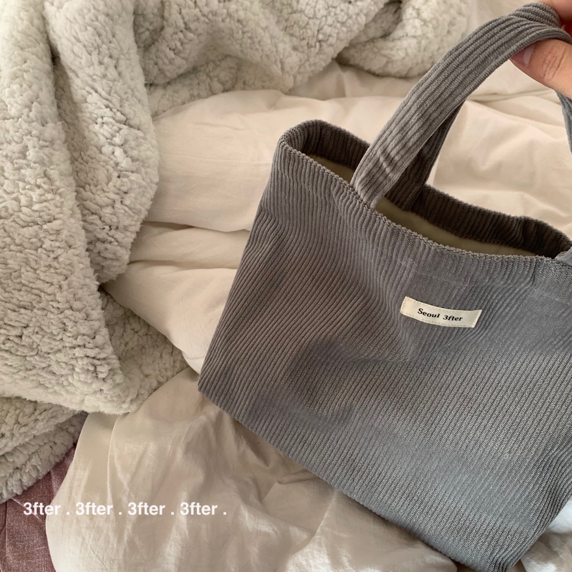 Solid Color Corduroy Tote Bag