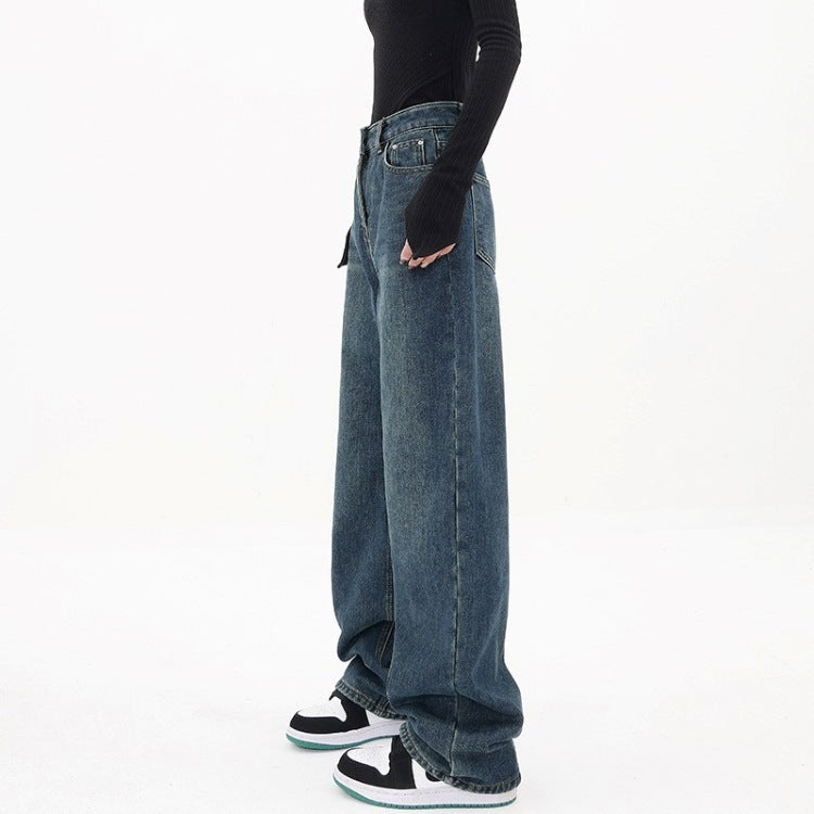 Three Button Baggy Wide Leg Boyfriend Jeans