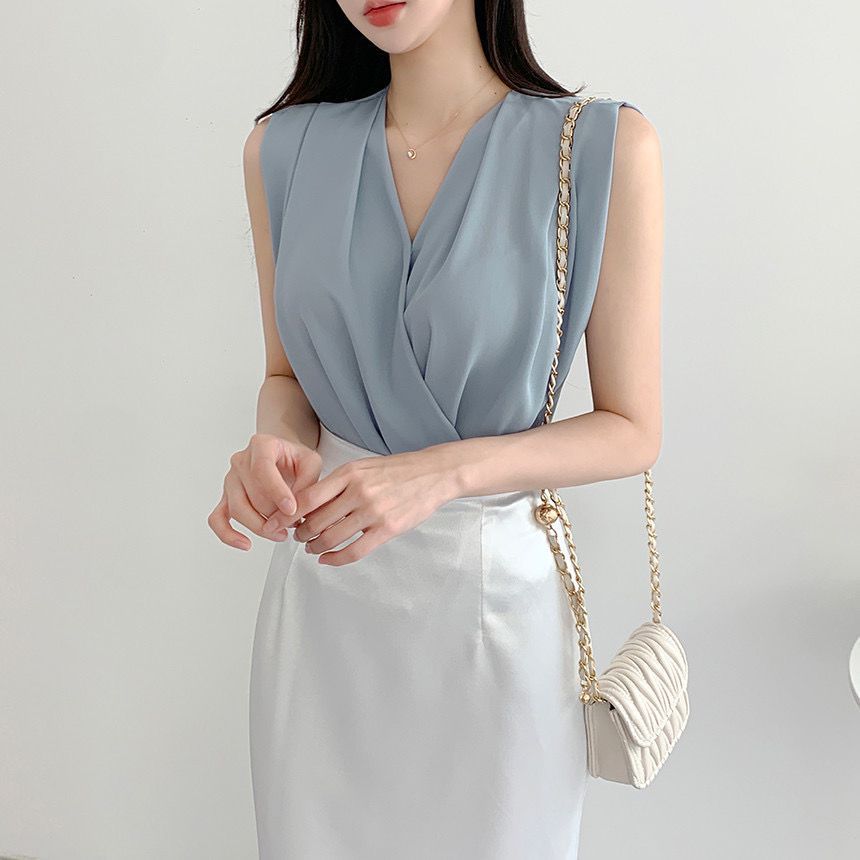 V-Neck Crossover Sleeveless Blouse