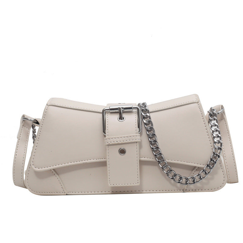 Solid Color Casual Buckled Shoulder Bag