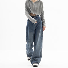 Faded Denim Baggy Wide Leg Boyfriend Jeans